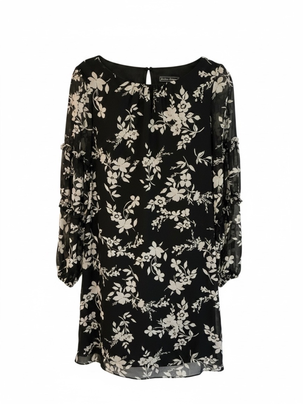 Jessica Howard Black Floral Chiffon Dress Size 6 Sheer Sleeves